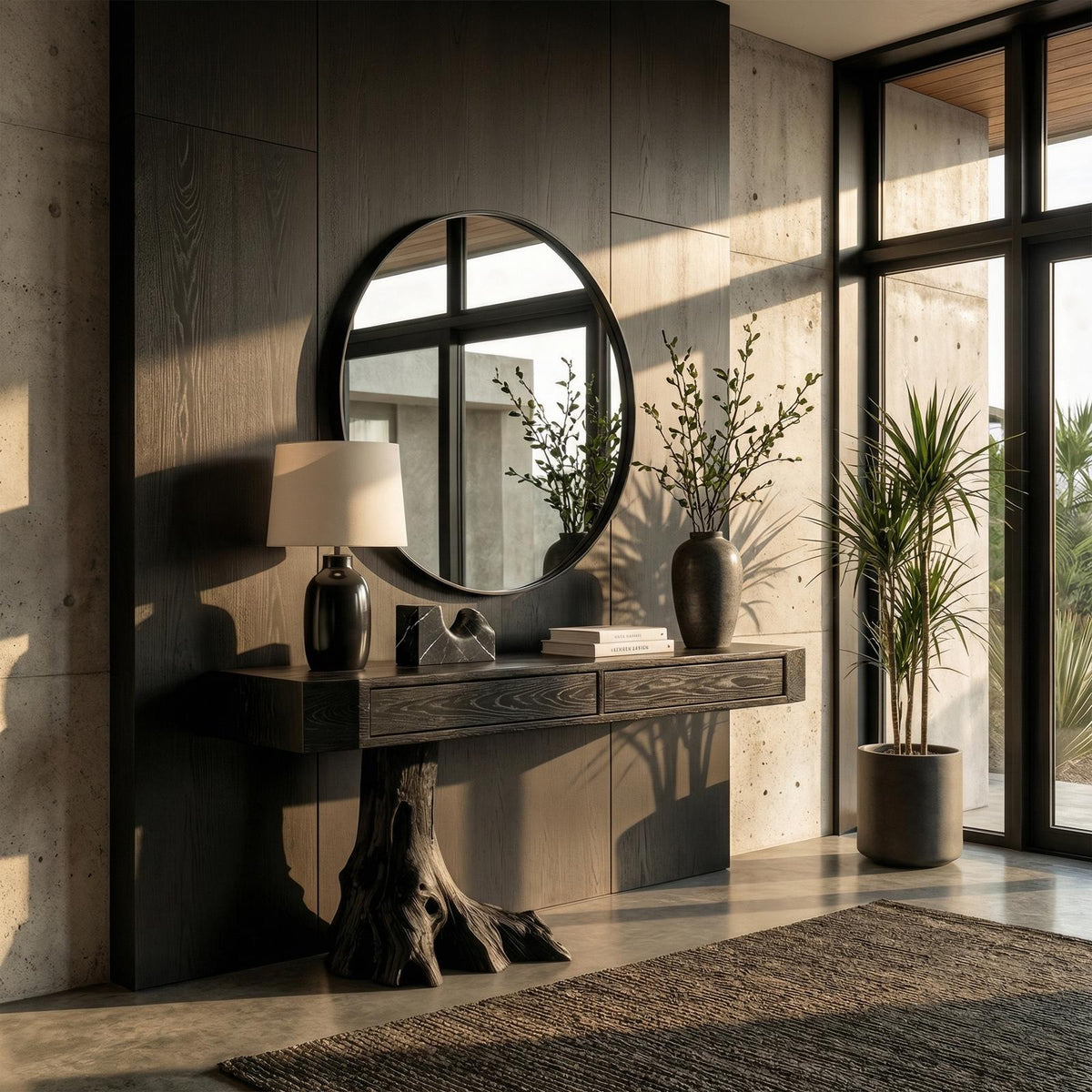 Rustic Tree Root Console Table, Solid Wood Natural Slab Entryway Sofa Table for Foyer & Hallway
