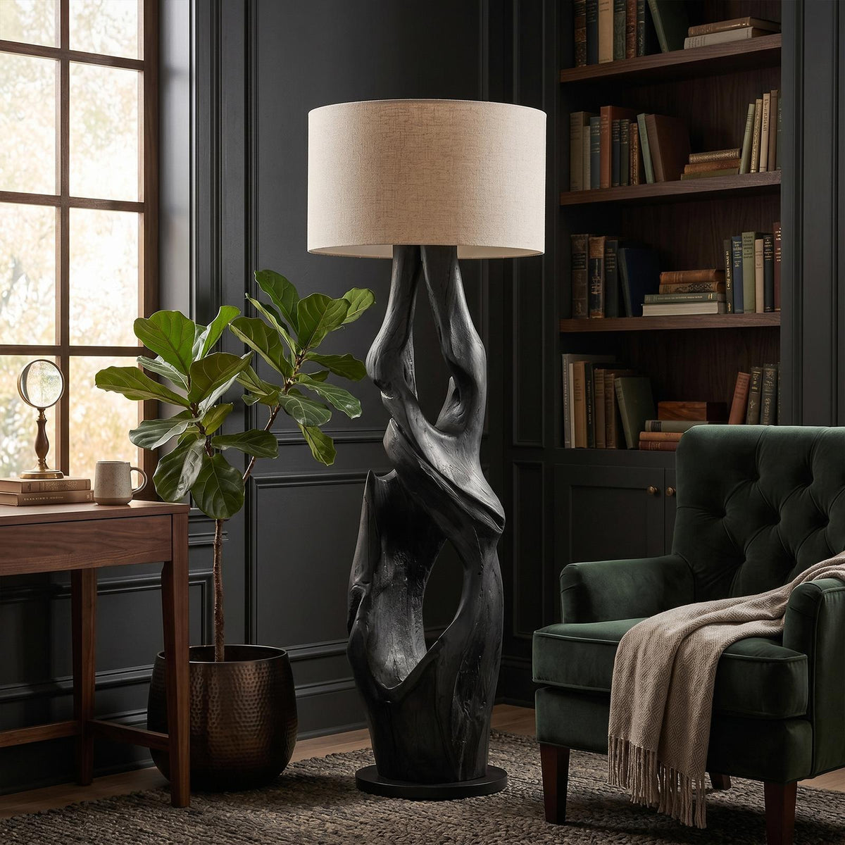 Contemporary Organic Floor Lamp with Artistic Hollow Wood Structure, Luxury Standing Light