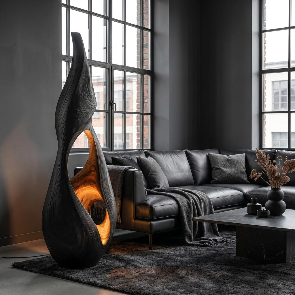 Nature-Inspired Floor Lamp with Sculptural Solid Wood Form, Artistic Standing Corner Light