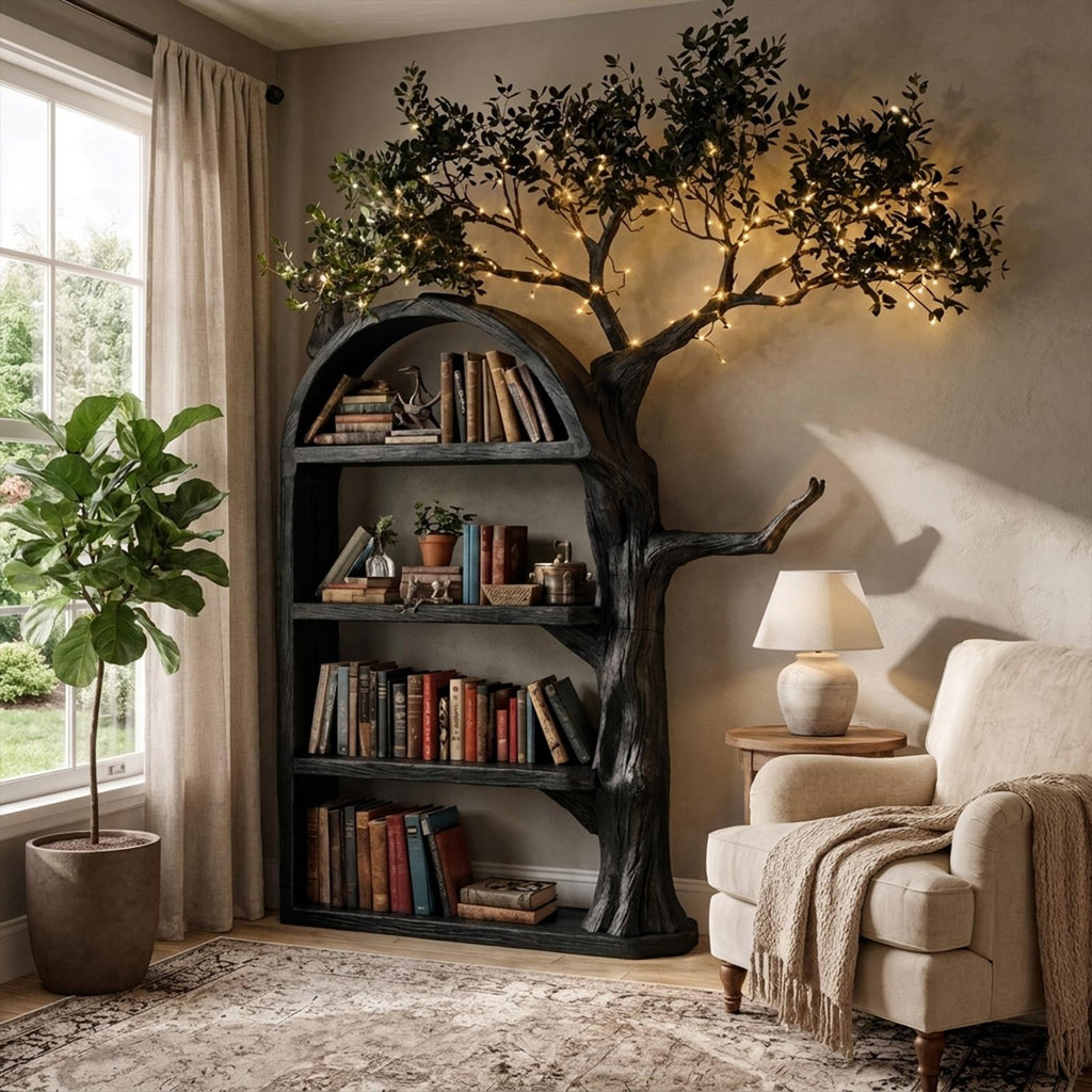 Rustic Tree Bookshelf Living Room Wall Display