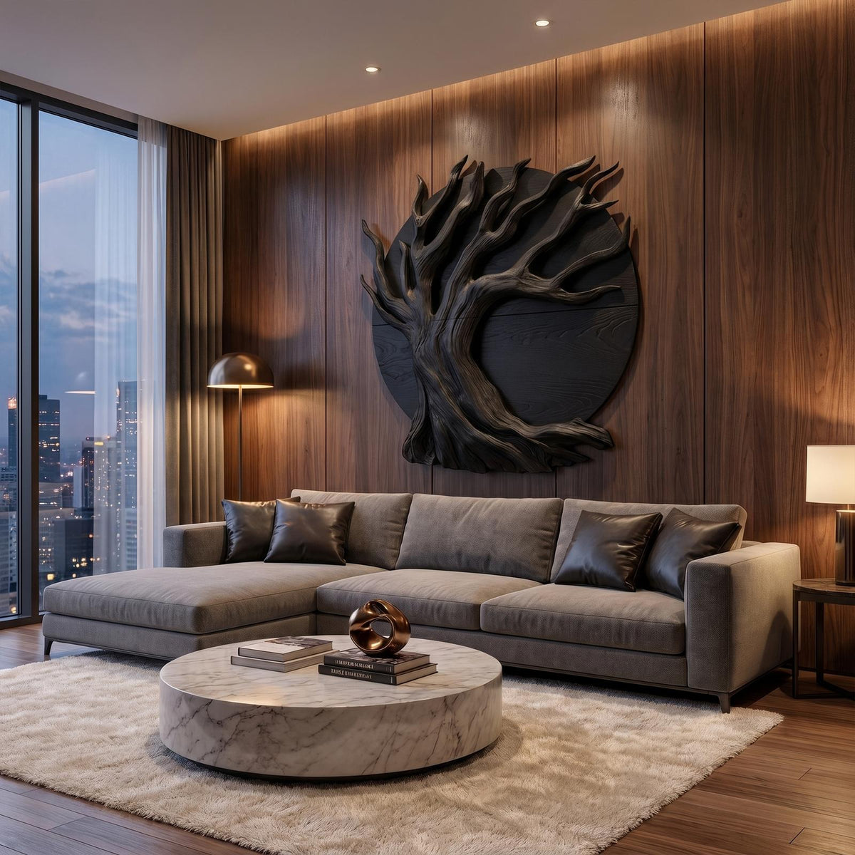 Sculptural Tree Wall Decor, Organic Circular Design Handcrafted Wooden Wall Art Accent