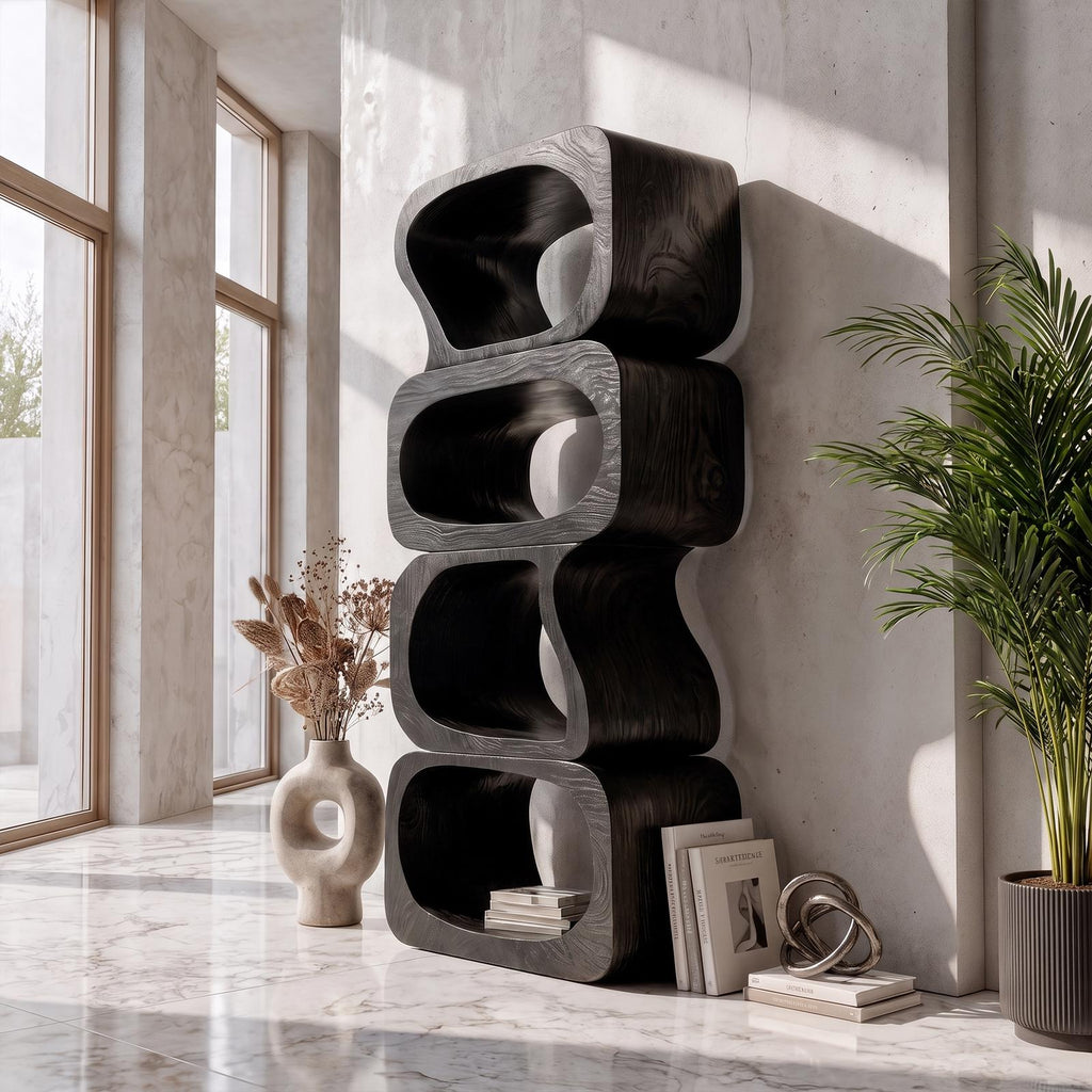 Statement Bookshelf Handcrafted Sculptural Cube Design For Living Room
