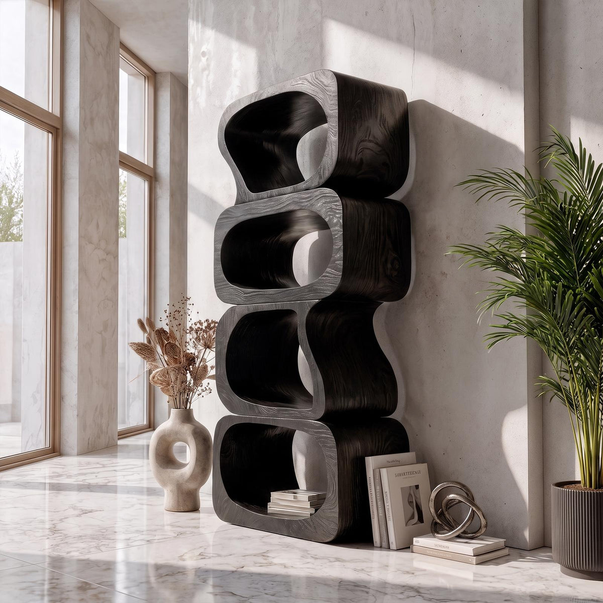 Statement Bookshelf Handcrafted Sculptural Cube Design For Living Room