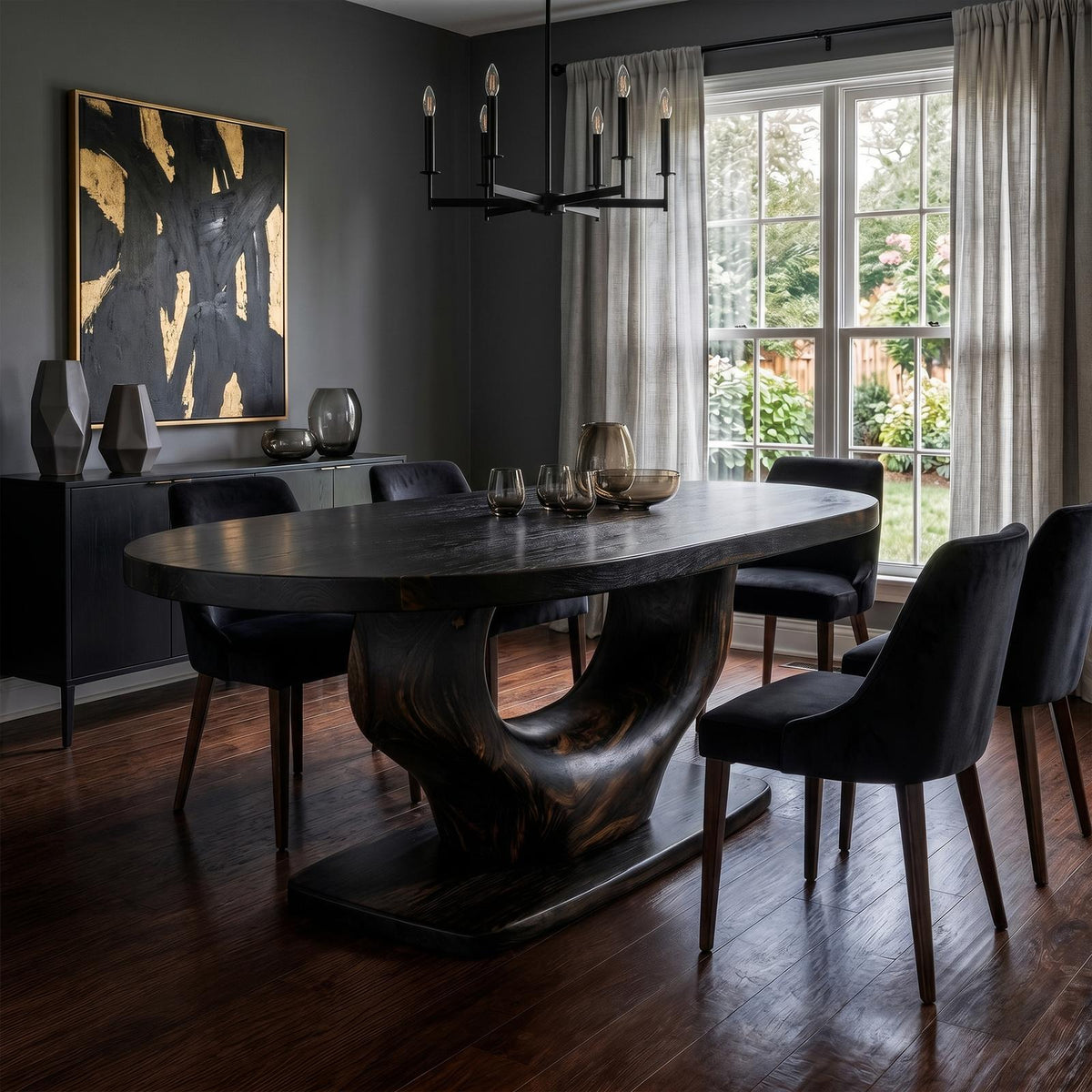 Spry Interior Rustic Curved Base Dining Table, Handcrafted Solid Wood Kitchen & Dining Room Wooden Trestle Table, SINLKIDT167