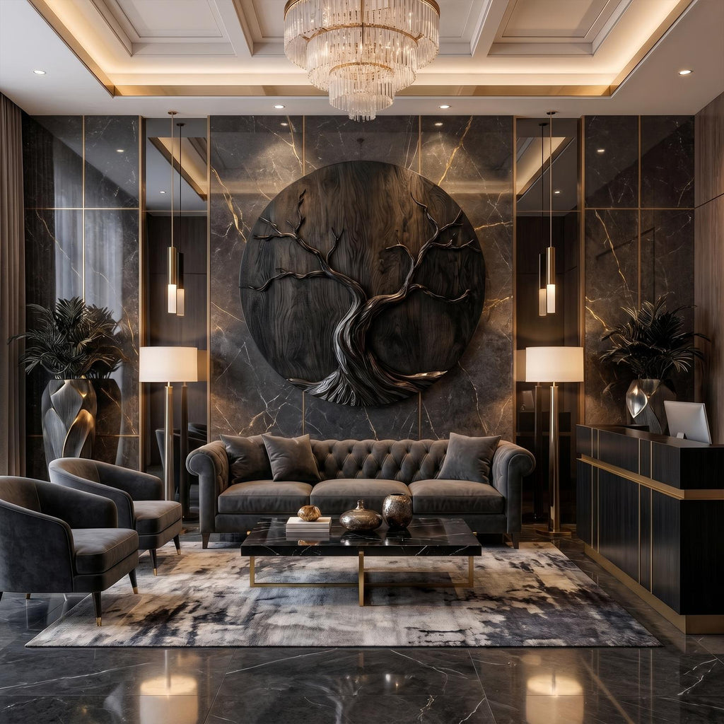 Round Tree Wall Decor, Circular Sculptural Wood Wall Art & Nature-Inspired Panel for Living Room