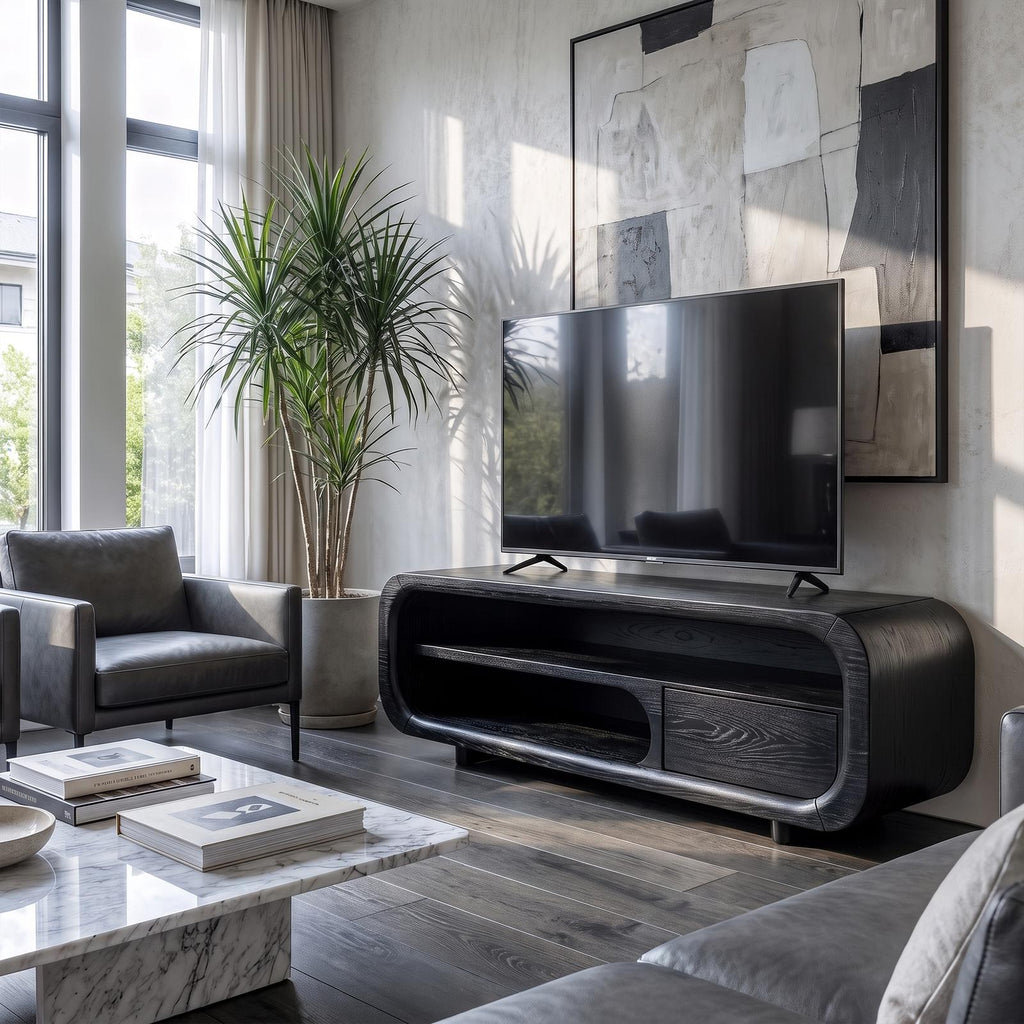Natural Media Console With Flowing Loop Design For Living Room And Lounge