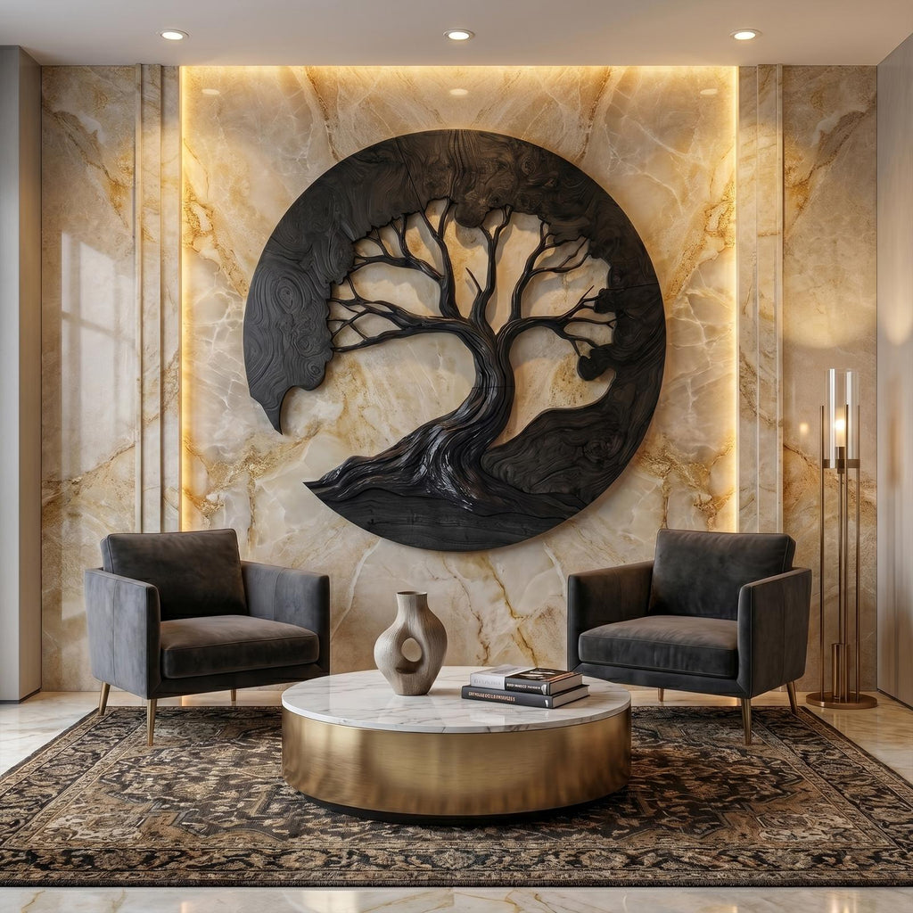 Sculptural Wooden Tree Wall Decor, 3D Hanging Branch Art Sculpture for Living Room & Bedroom