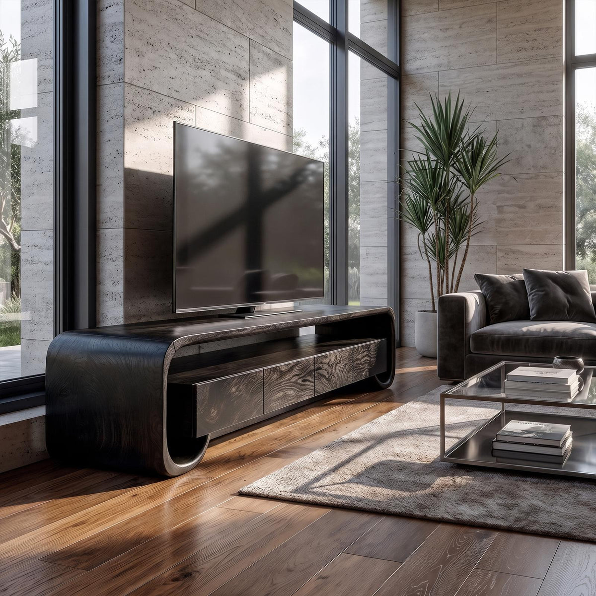 Modern TV Cabinet With Minimal Organic Design For Living Room And Lounge