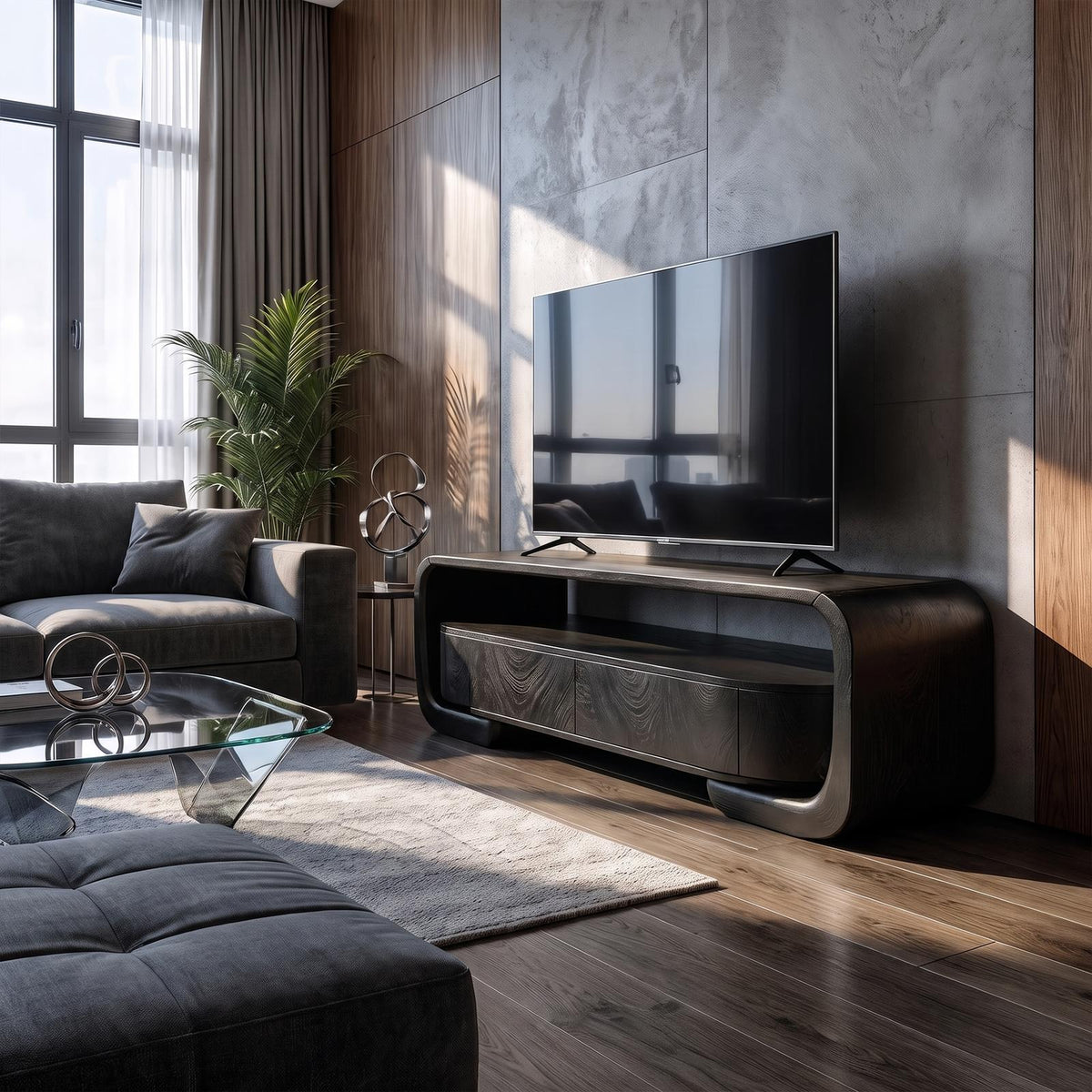 Organic Entertainment Center With Sculptural Live Edge Design For Living Room And Media Room