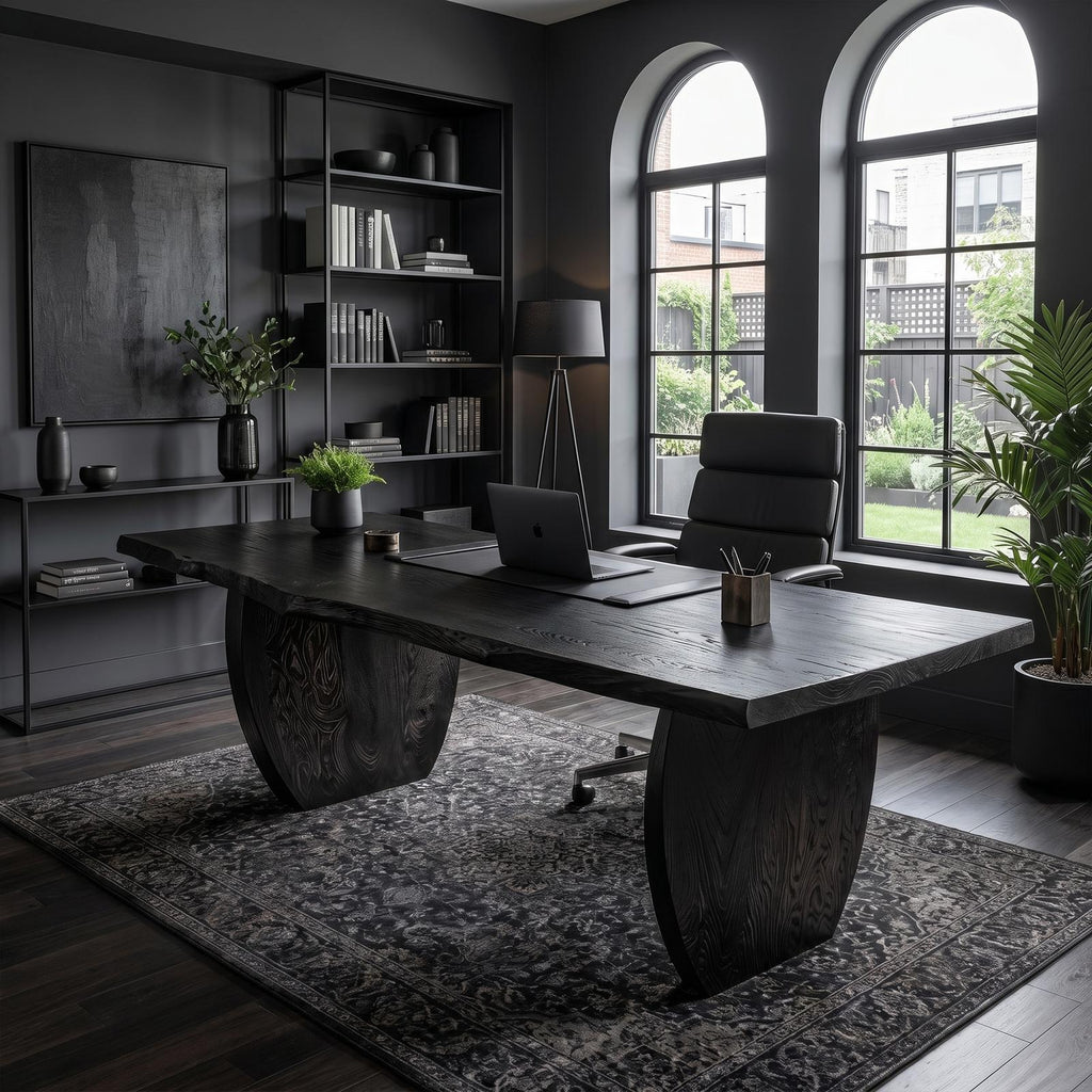 Organic Wooden Executive Desk, Large Handcrafted Writing Table for Home Office Study Room