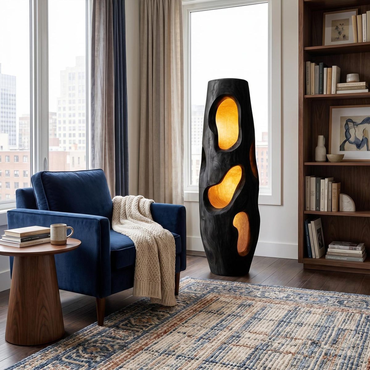 Sculptural Floor Lamp, Natural Driftwood Form Tall Standing Light for Living Room & Bedroom