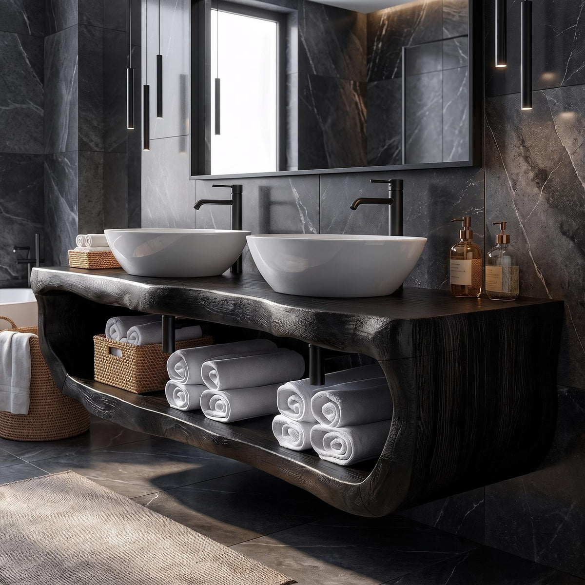 Organic Sculptural Bathroom Vanity Wall Mounted Towel Storage SINLKIBRV326