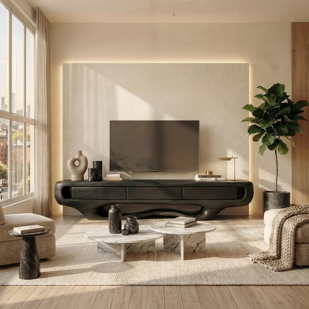 Rustic TV Cabinet, Solid Wood Low Profile Media Console, Entertainment Center TV Stand for Living Room