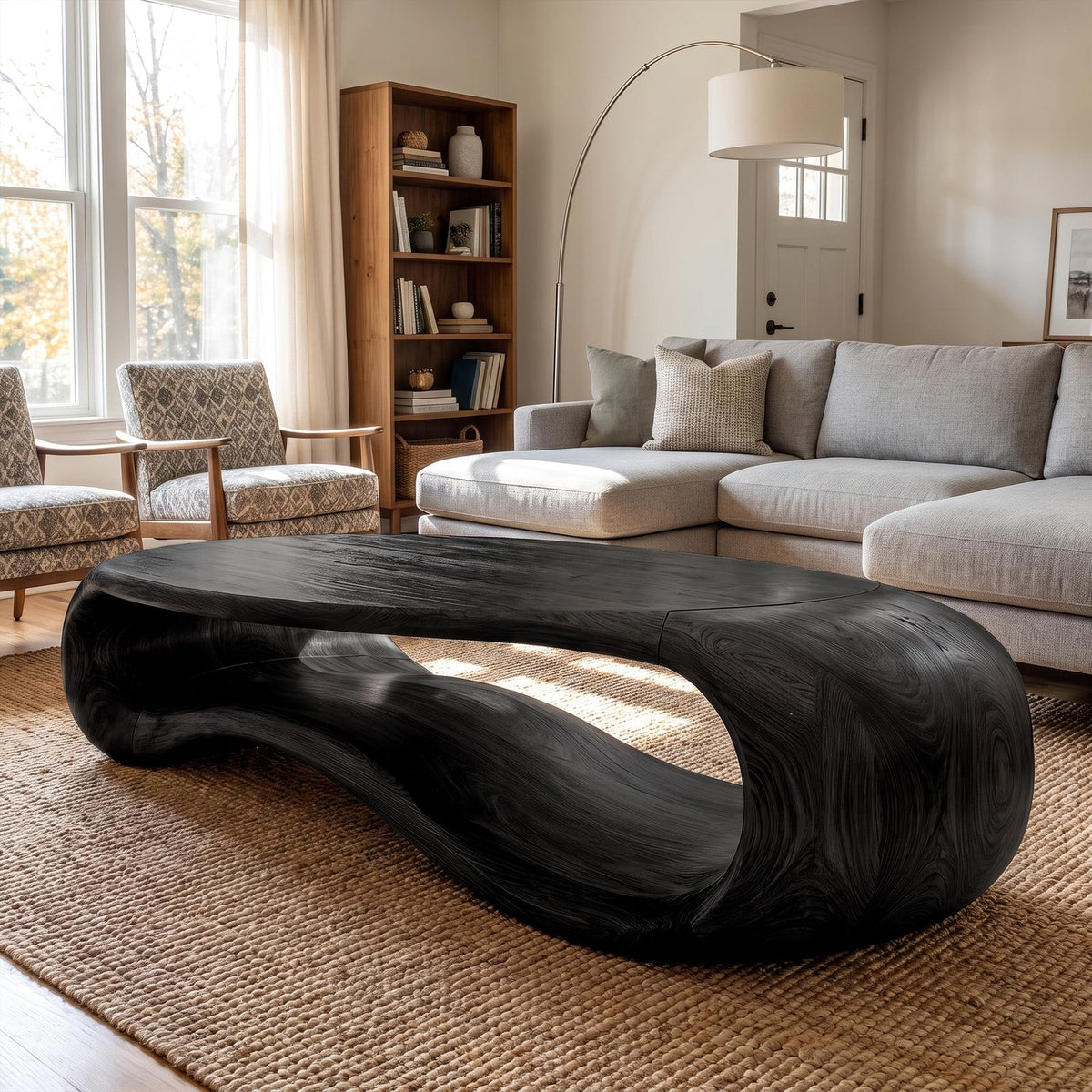 Spry Interior Modern Sculptural Solid Wood Coffee Table, Handcrafted Abstract Wooden Center Table for Contemporary Living Room Decor, SINLKICF337