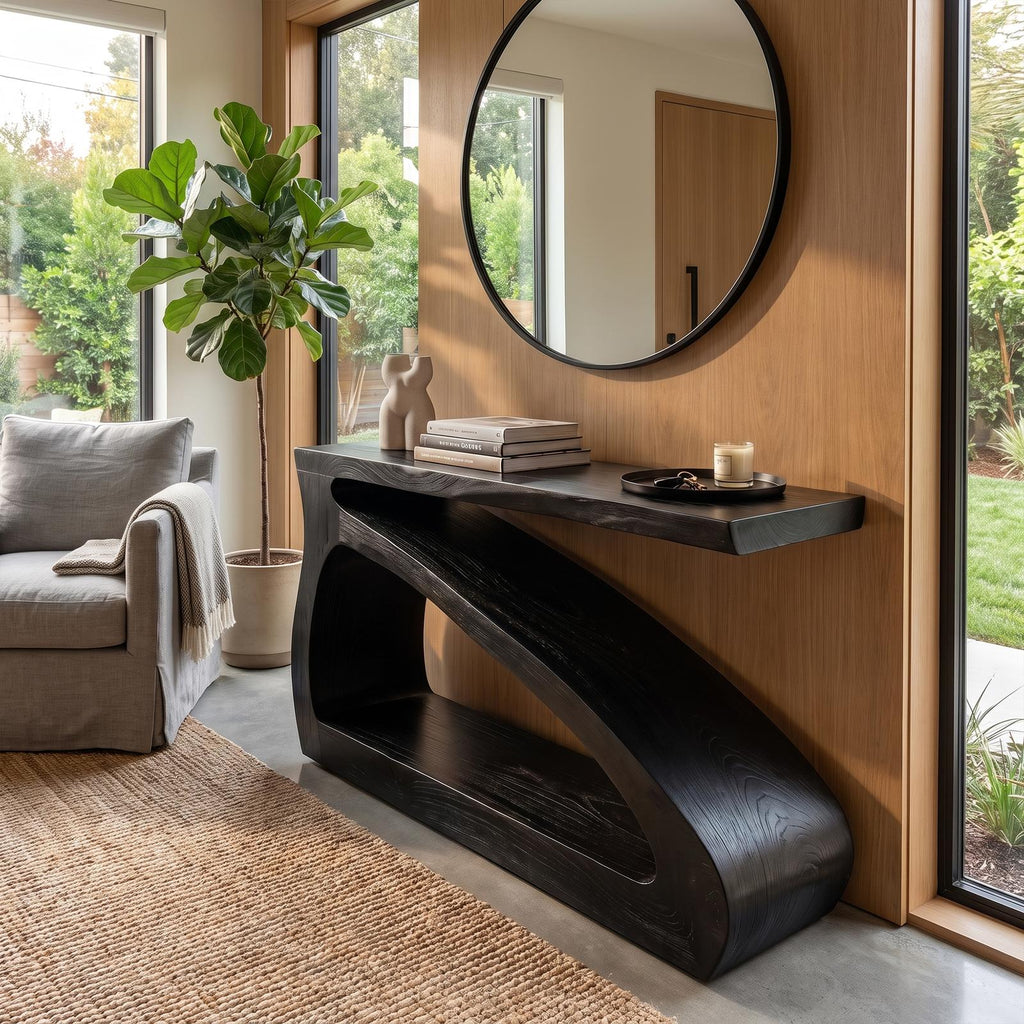 Modern Wooden Console Table, Solid Wood Narrow Entryway Sofa Table for Hallway & Living Room