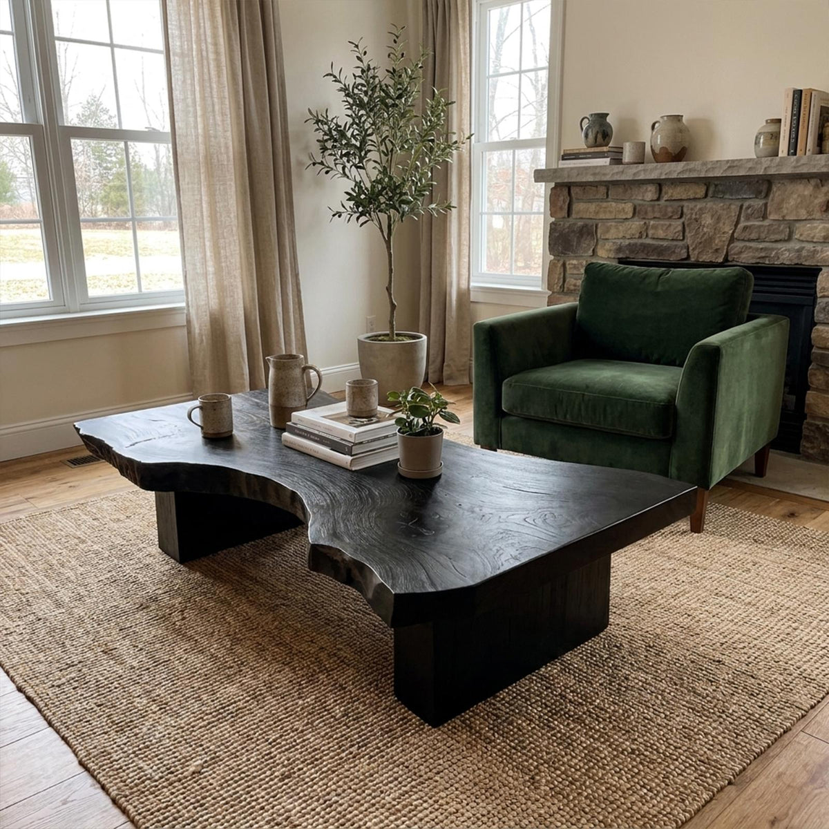 Rustic Sculptural Coffee Table Modern Living Room Display SINLKICF129