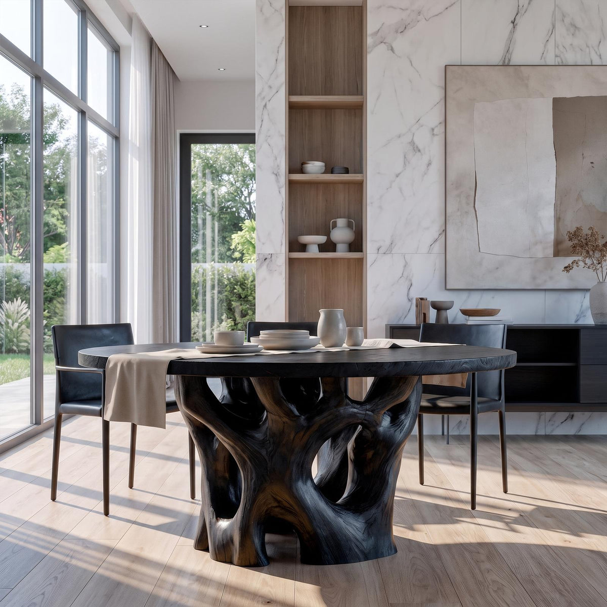 Organic Round Dining Table With Nature Inspired Cutout Form For Dining Room And Breakfast Nook SINLKIDN223