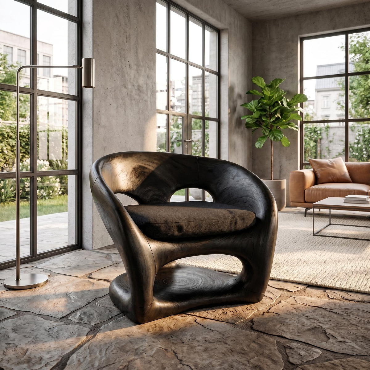 Nature Inspired Armchair Artistic Curved Wood Design For Living Room SINLKIAC028