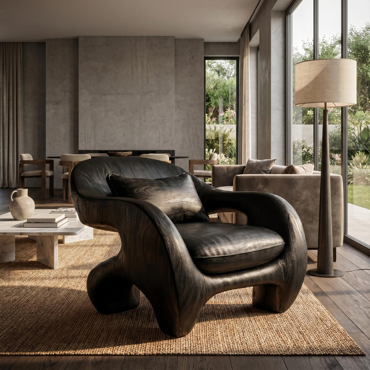 Organic Armchair Sculptural Wood Frame Design For Living Room SINLKIAC029
