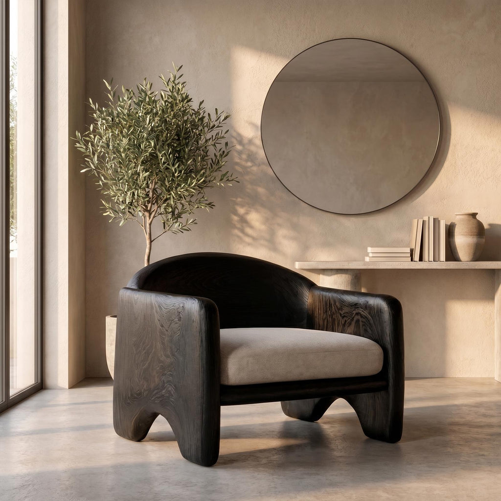 Rustic Armchair Sculptural Solid Wood Design For Living Room SINLKIAC030