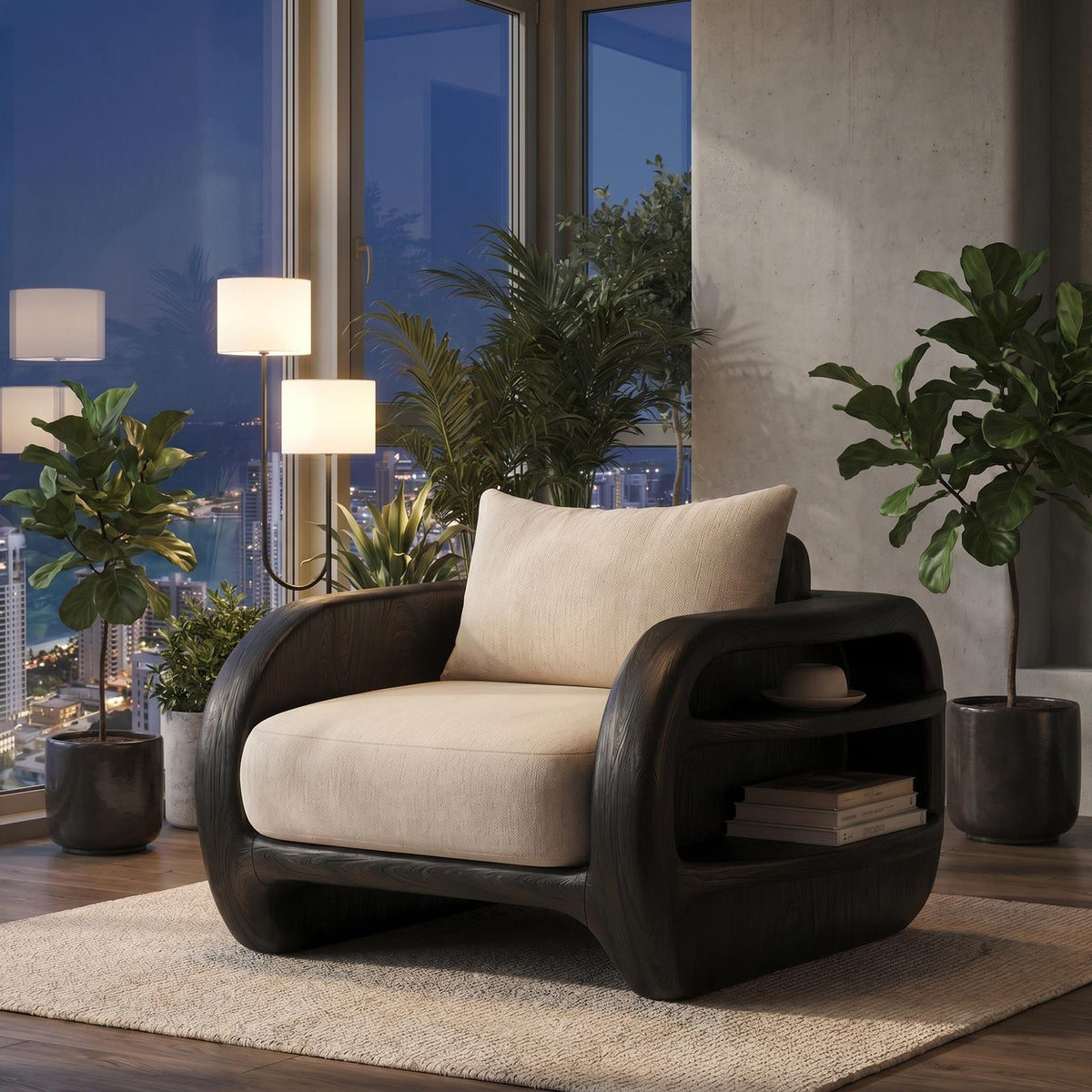 Nature Inspired Accent Chair Organic Curved Design For Living Room SINLKI032