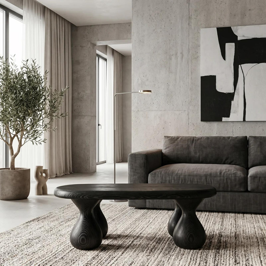 Rustic Coffee Table With Handcrafted Sculptural Wood Design For Living Room