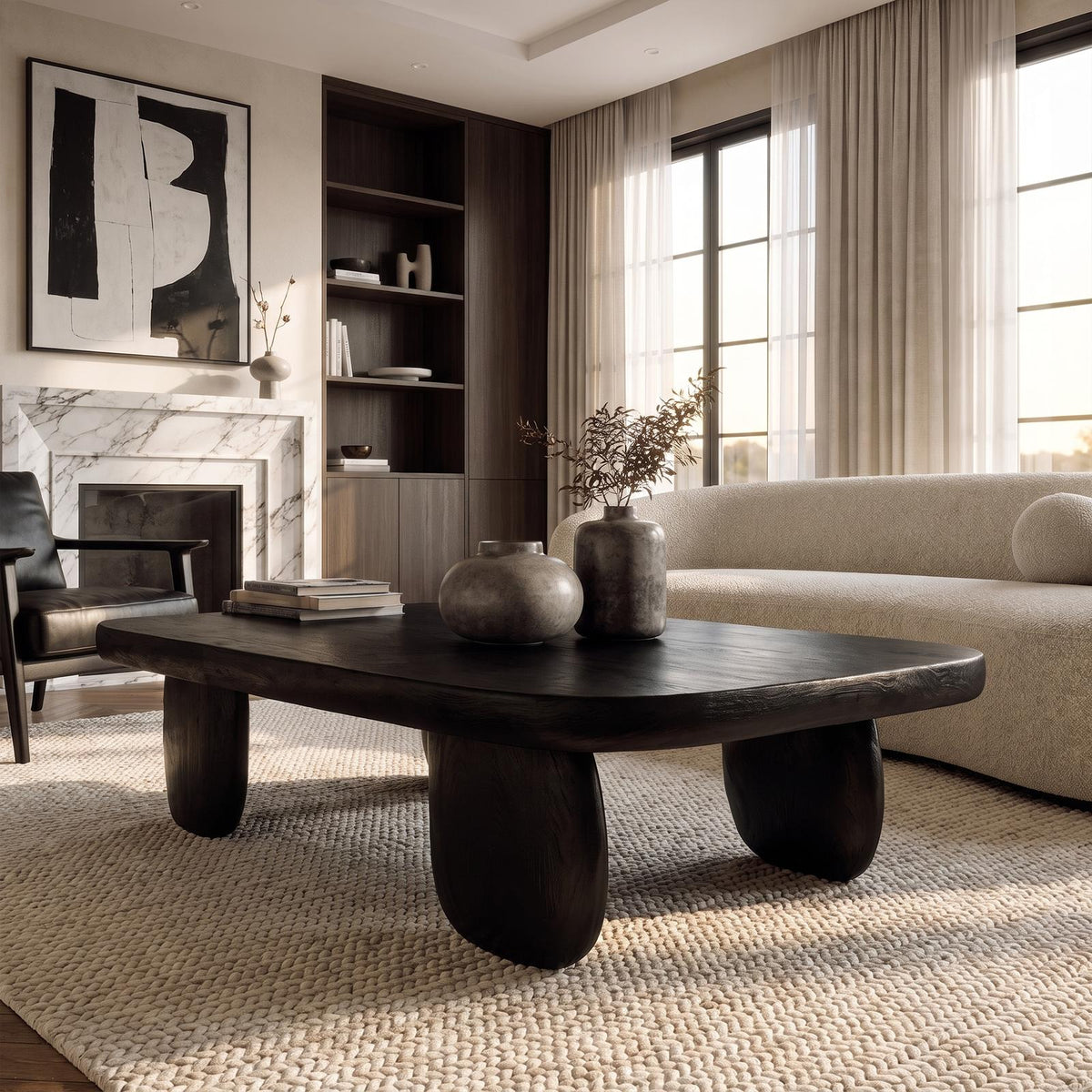 Minimal Coffee Table With Organic Pedestal Base For Living Room