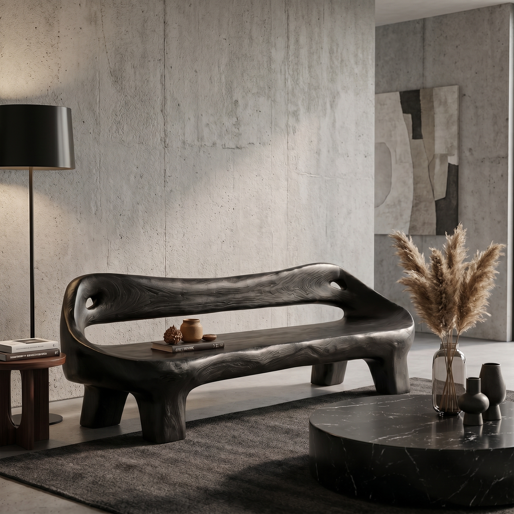 Organic Sculptural Sofa Frame, Curved Solid Wood Couch Frame & Daybed for Living Room