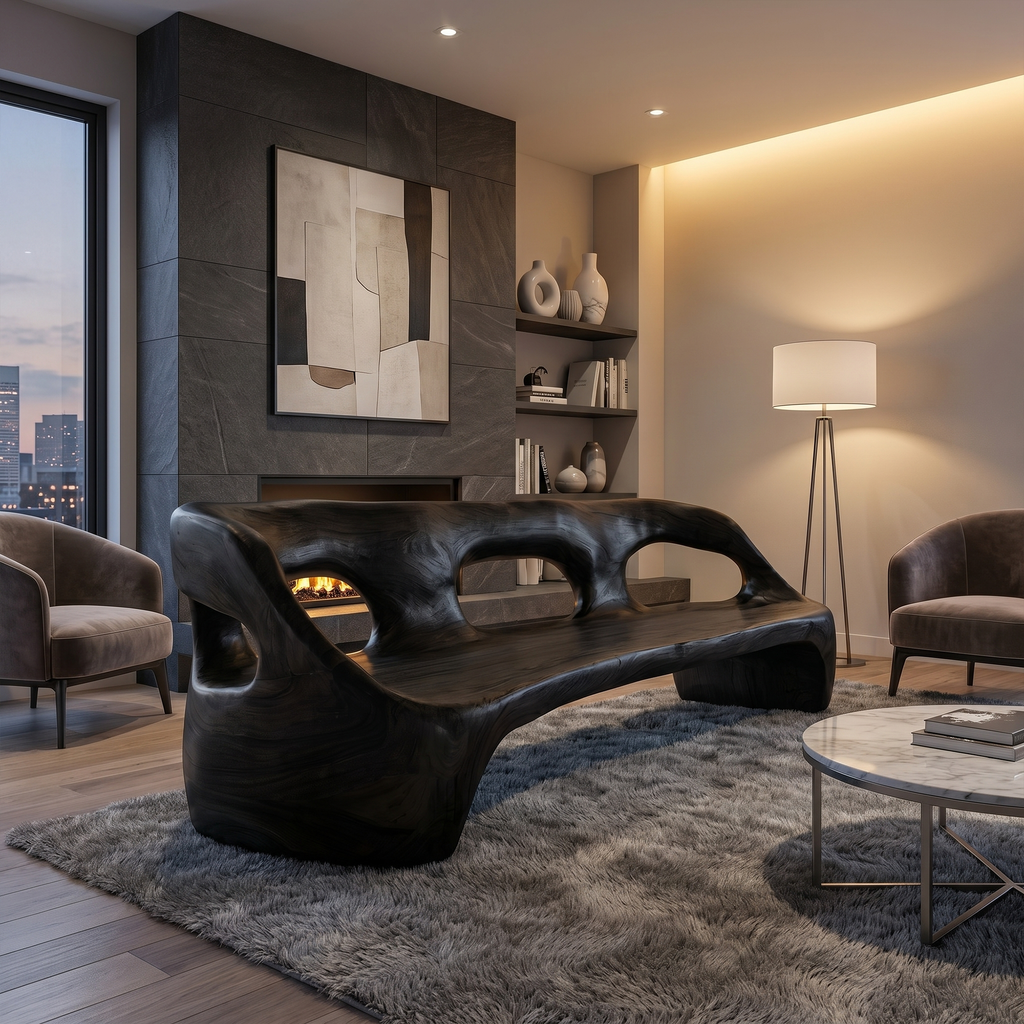 Contemporary Sculptural Sofa Frame, Curved Solid Wood Couch Frame for Modern Living Room Decor