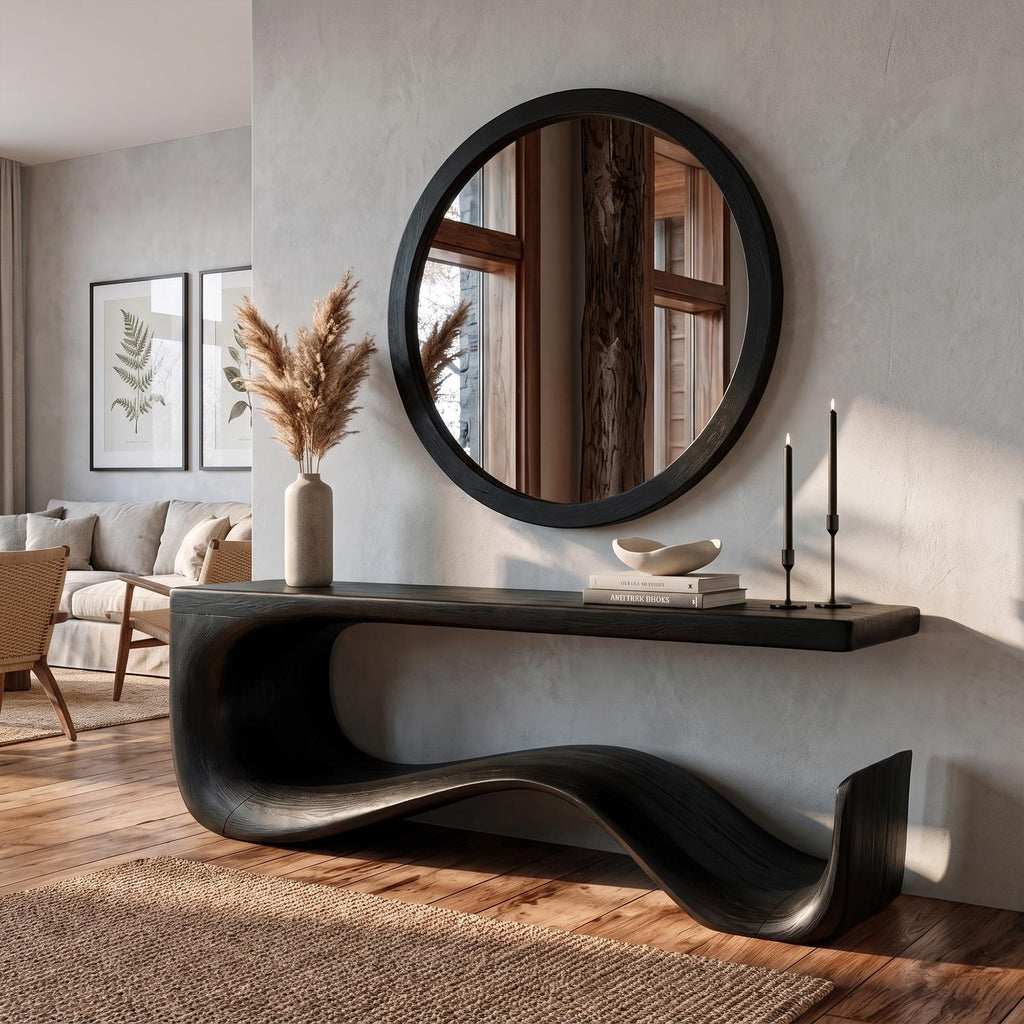 Rustic Console Table With Handcrafted Curved Wood Design For Entryway