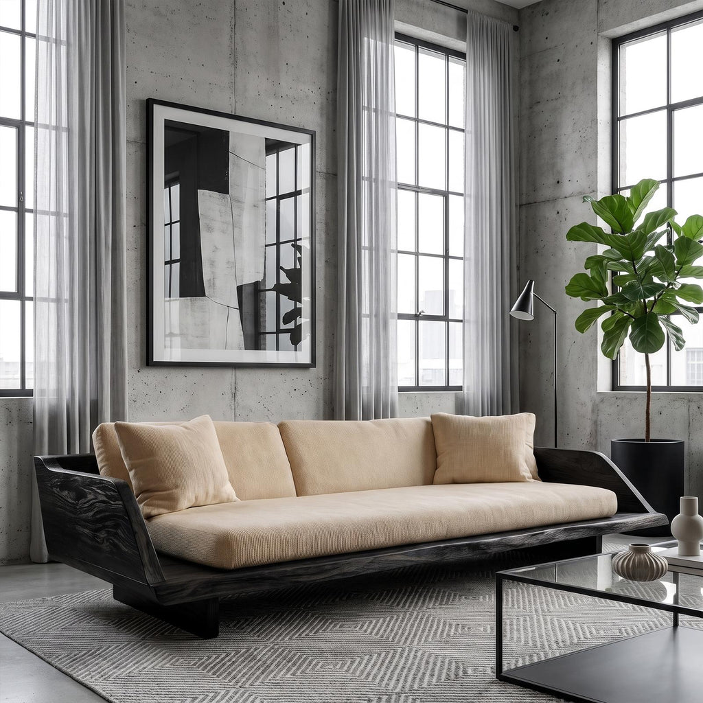 Handcrafted Sofa Frame With Sculptural Wooden Base For Living Room