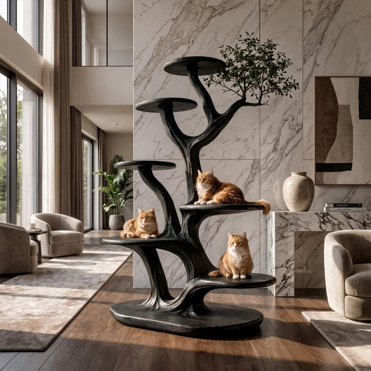 Rustic Tree Cat Play Tower Artistic Living Room SINLKITT077