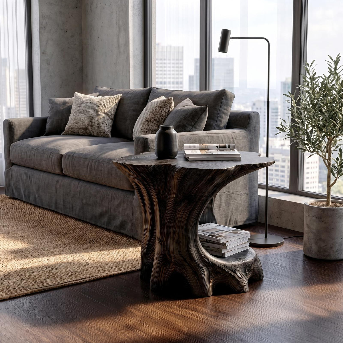 Spry Interior Rustic Bedside Table with Solid Wood Base and Open Storage, Handcrafted Modern End Table & Nightstand for Bedroom, SINLKIBT241