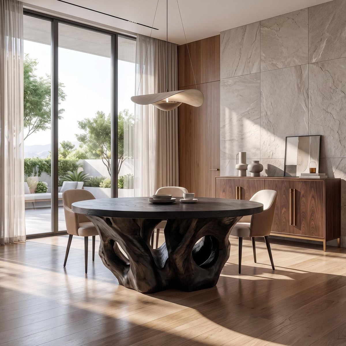 Modern Round Dining Table With Sculptural Open Form For Dining Room And Living Room SINLKIDN217