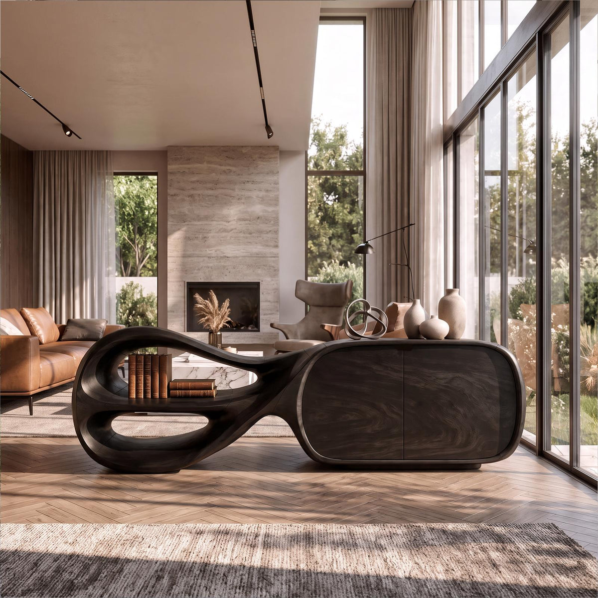 Modern Sideboard With Sculptural Curved Frame For Living Room SINLKISD003