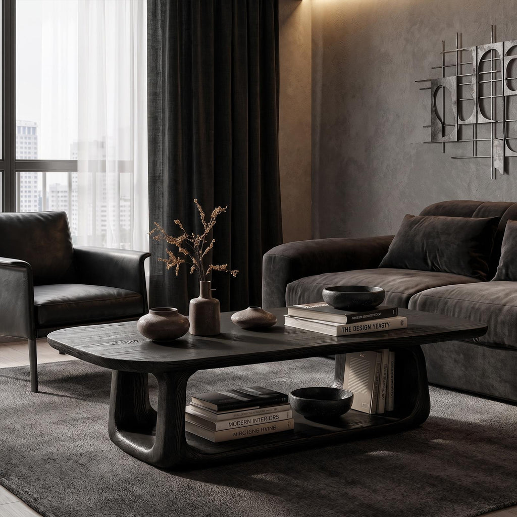 Organic Coffee Table With Sculptural Rounded Base For Living Room SINLKICF414