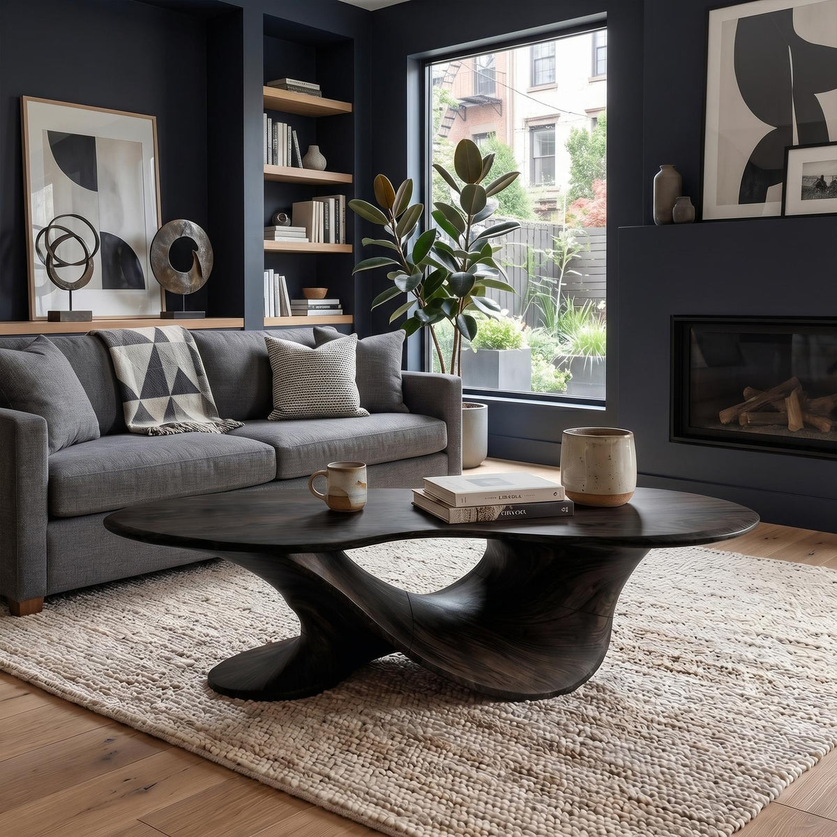 Spry Interior Sculptural Oval Coffee Table, Handcrafted Solid Wood Center Accent Table for Modern Living Room Lounge, SINLKICF359