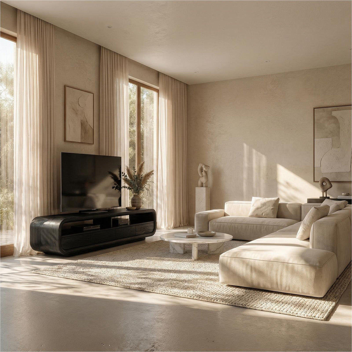 Rustic TV Cabinet, Solid Wood Media Console credenza with Storage Cabinets for Living Room