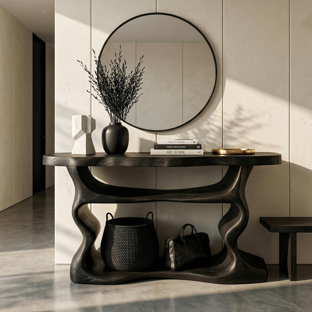 Scandinavian Console Table, Solid Wood Mid-Century Modern Sofa Table for Living Room & Entryway