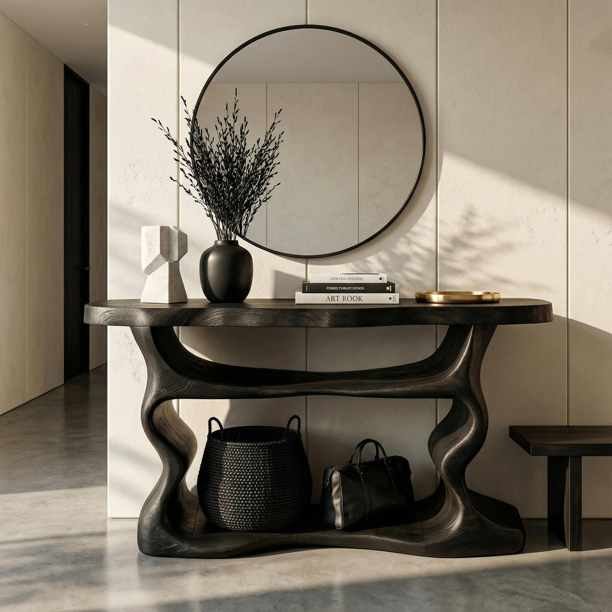 Scandinavian Console Table, Solid Wood Mid-Century Modern Sofa Table for Living Room & Entryway