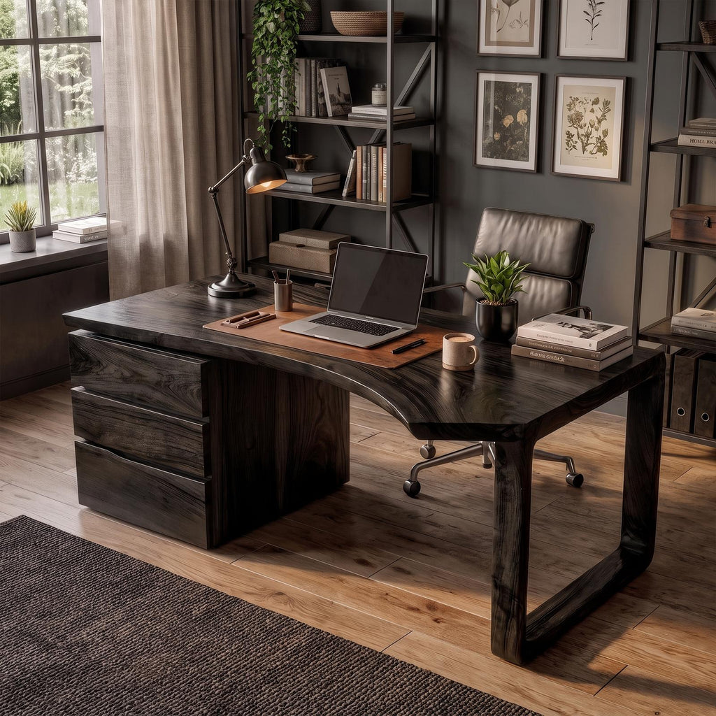 Mid Century Office Desk, Solid Wood Executive Computer Desk for Home Office & Workspace