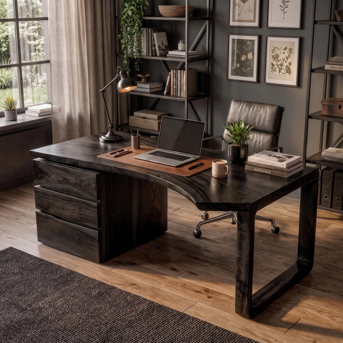 Mid Century Office Desk, Solid Wood Executive Computer Desk for Home Office & Workspace