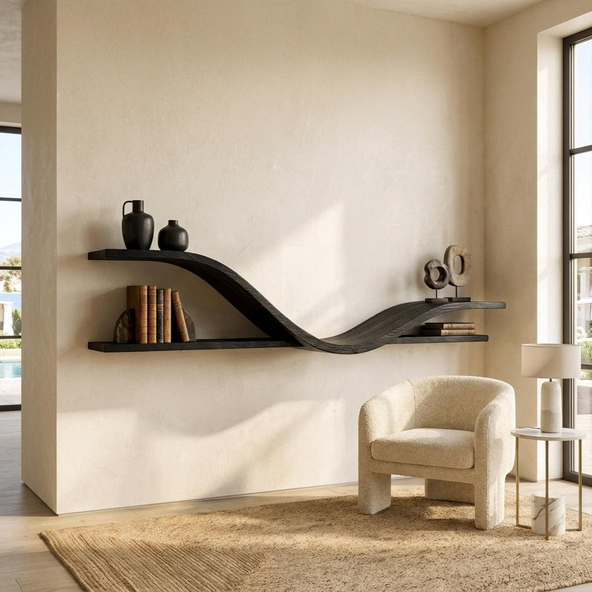 Organic Modern Curved Shelf Living Room Or Hallway
