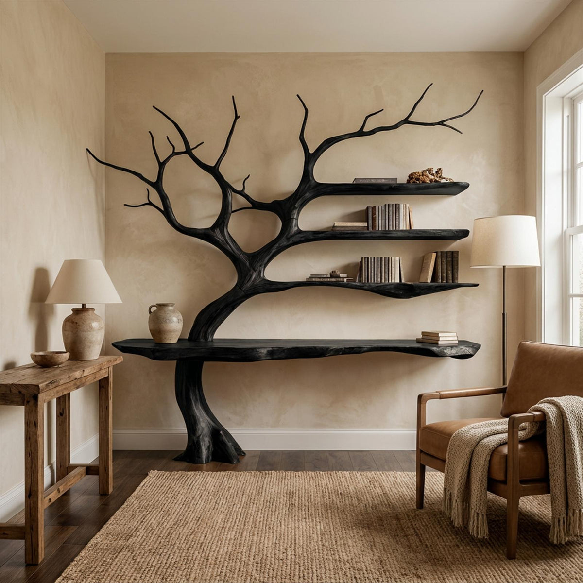 Rustic Console Table Artistic Tree Branch Reading Room