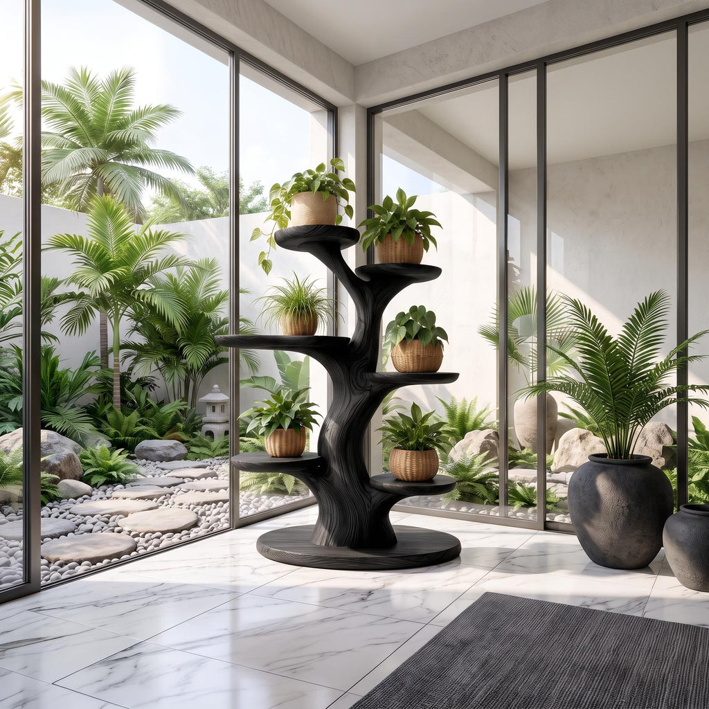 Organic Plant Stand With Flowing Tiered For Balcony SINLSAPT024