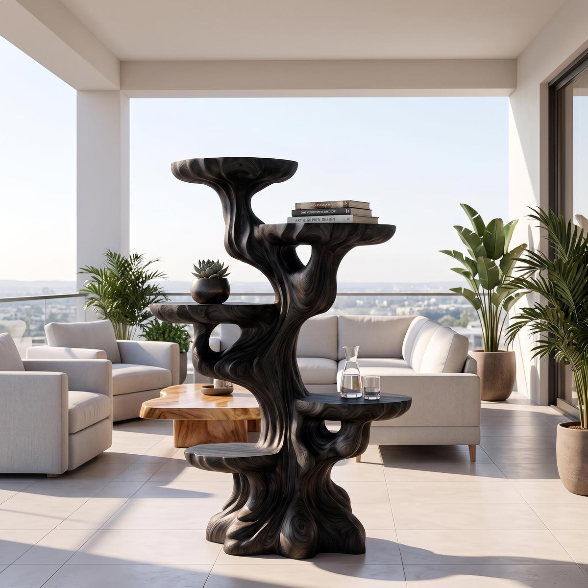 Contemporary Sculptural Plant Stand With Tiered Tree For Entryway SINLSAPT027