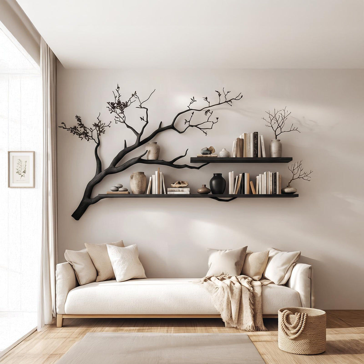 Rustic Organic Tree Shelf Artistic Natural Living Space
