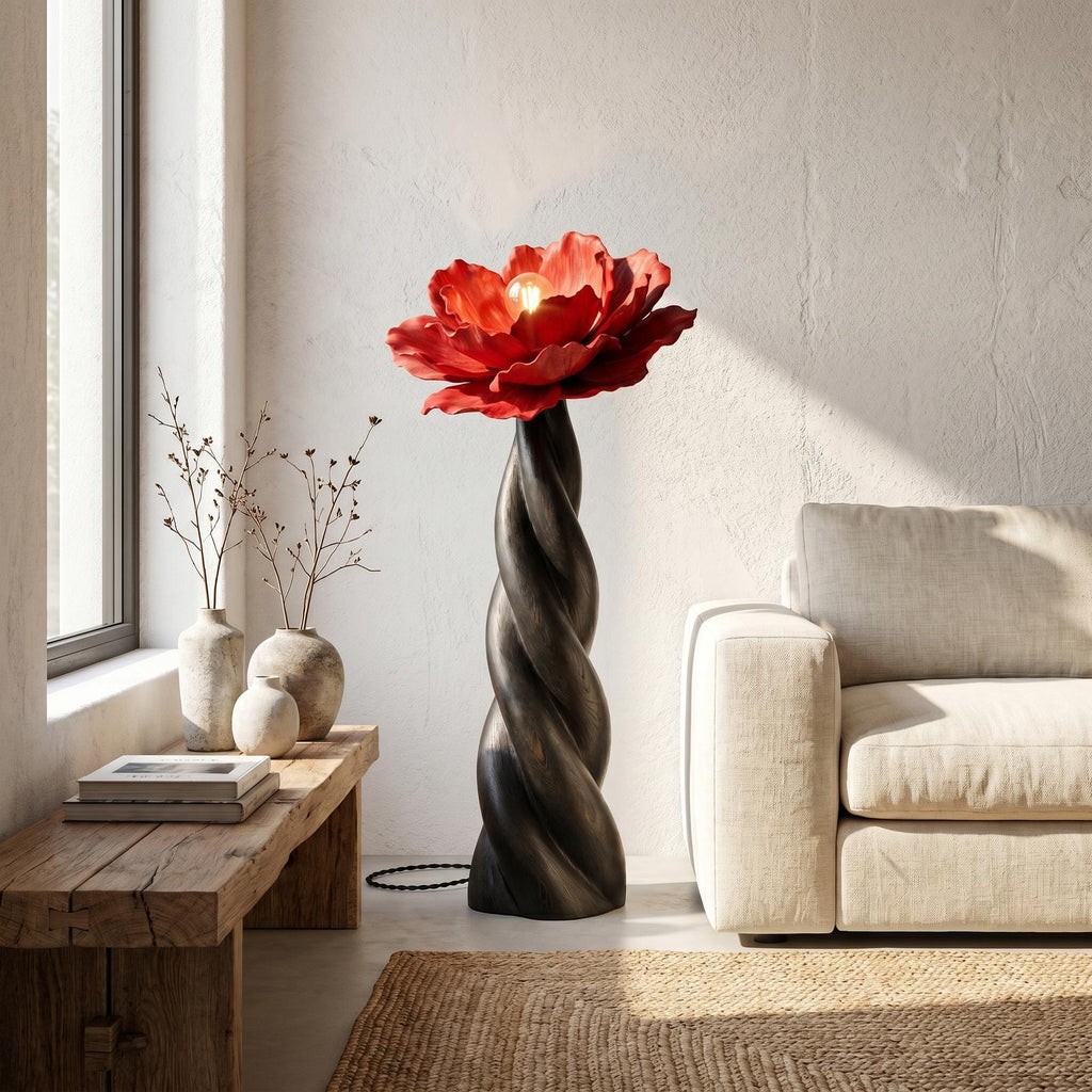 Nature Inspired Floor Lamp With Blooming Flower Silhouette For Living Room