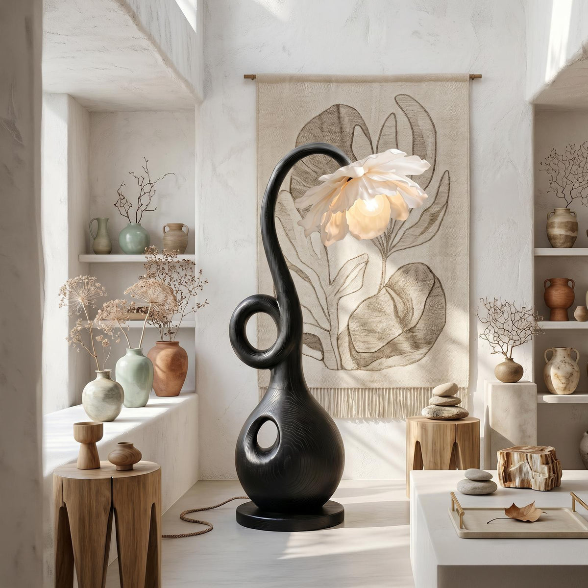 Contemporary Floor Lamp With Organic Sculptural Base And Blooming Flower Design SINLSAFLP127