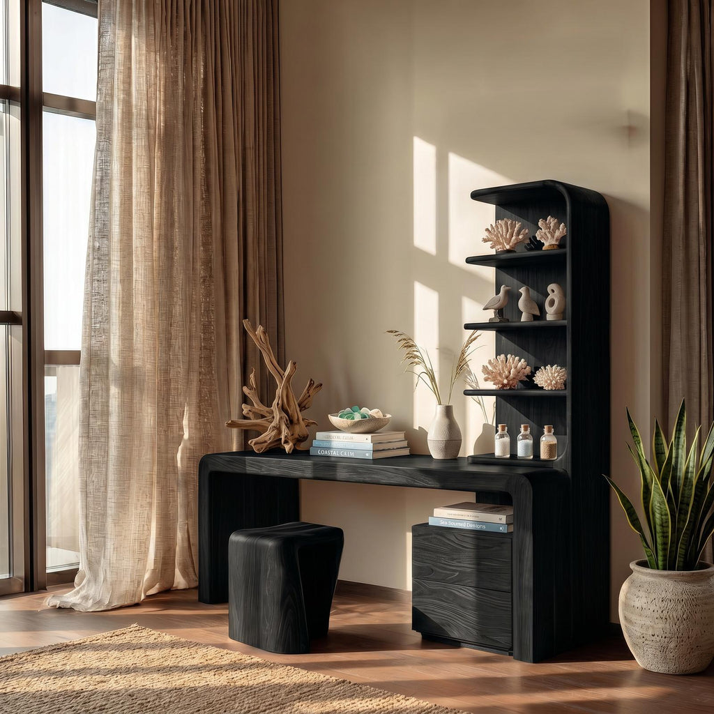 Modern Desk With Built In Storage Shelves And Drawers For Home Office